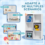 Meuble étagère bibliothèque 6 cases 3 cubes paniers en tissu motif animaux pour chambre enfant 62 x 30 x 91,5 cm blanc