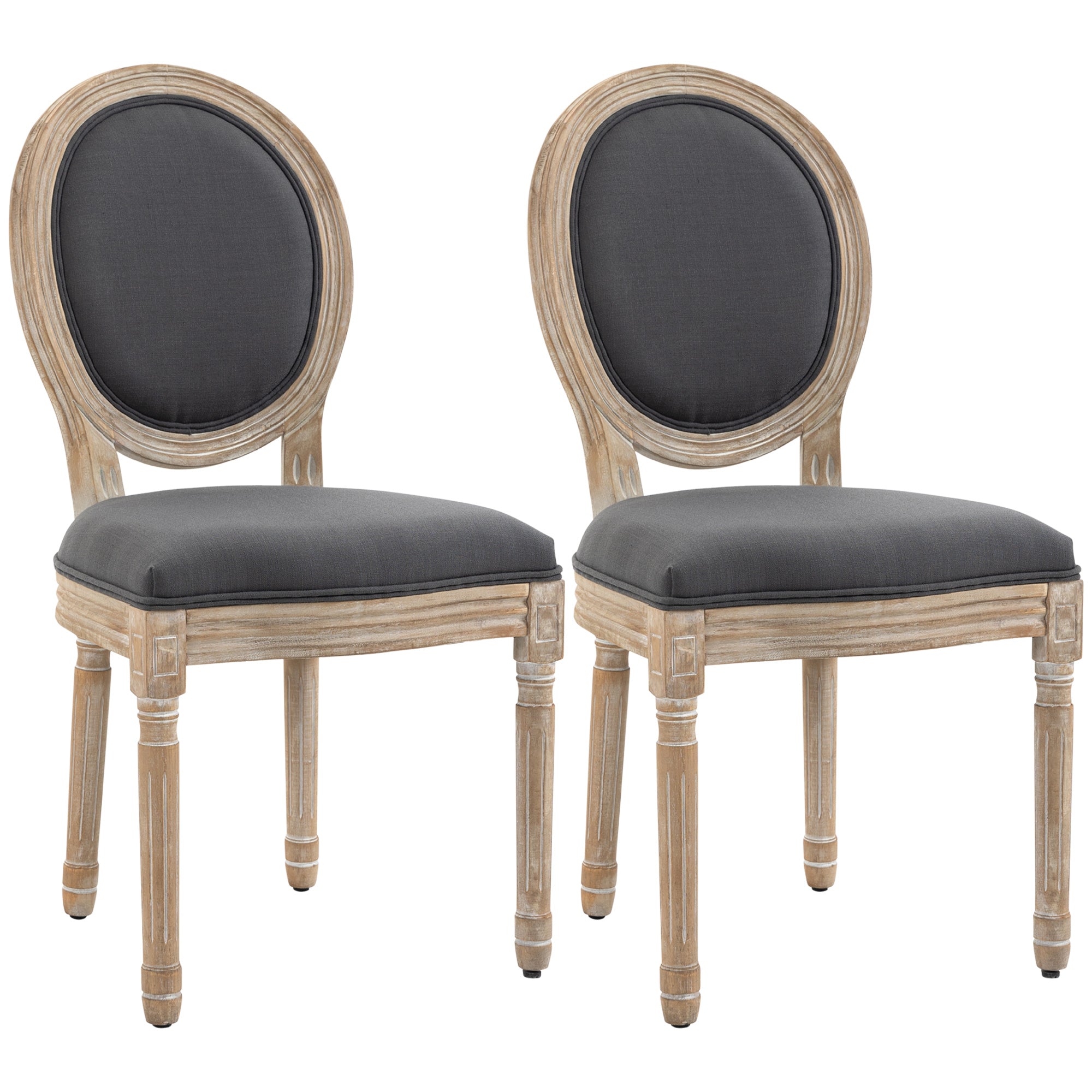 Lot de 2 Chaises de Salle à Manger, Chaises Médaillon Style Louis XVI, Assise et Dossier Rembourrés en Effet Lin, Gris