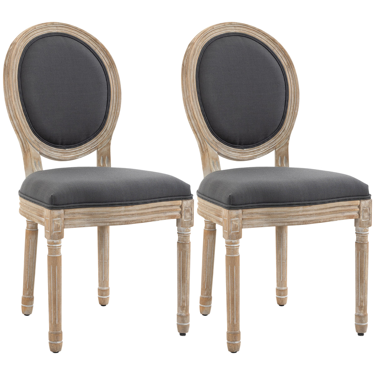 Lot de 2 Chaises de Salle à Manger, Chaises Médaillon Style Louis XVI, Assise et Dossier Rembourrés en Effet Lin, Gris