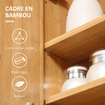 Armoire murale de salle de bain avec miroirs et 2 portes en bambou 65,2 x 14 x 50 cm