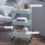 Desserte chariot de rangement en acier chariot de service à roulettes 3 plateaux ajourés 45 x 30,6 x 79 cm bleu clair
