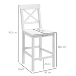 Lot de 2 chaises hautes, chaises de bar style campagne chic en bois hauteur 60 cm avec repose-pieds, blanc