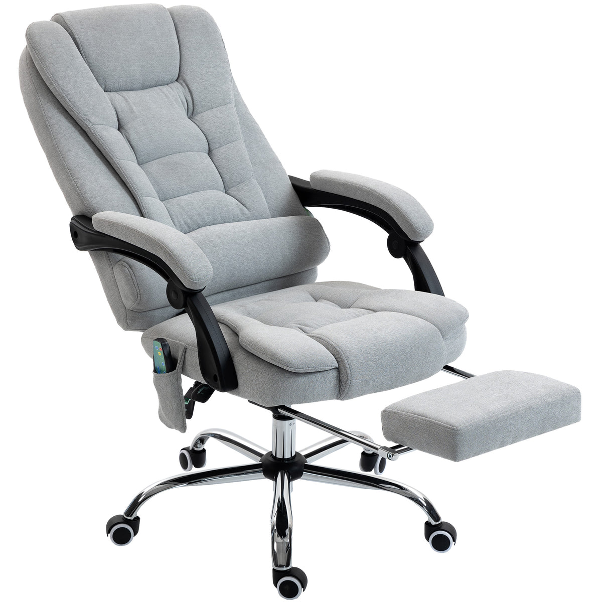 Fauteuil de bureau massant et chauffant, chaise de bureau, hauteur réglable, dossier inclinable, 65x70x111-119cm, gris