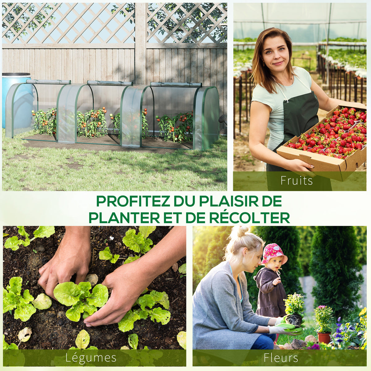 Mini Serre de Jardin Serre à tomates 3L x 1l x 0,8H m Acier PVC 140 g/m² Anti-UV 3 fenêtres Vert et Transparent