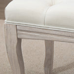 Banc Banquette capitonnée Style Classique 110 cm Bout de lit Rembourrée en lin piètement Bois hévéa sculpté Beige