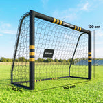 But de Football avec Mousse de Protection, 5 Piquets de Sol et Filet en PE, 180x60x120cm, Jaune