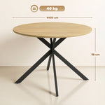 Table à Manger Ronde pour 4 Personnes 100 cm, Style Industriel avec Plateau Aspect Bois, Piètement Croisé en Acier Chêne