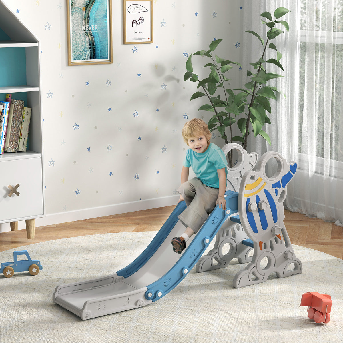 Toboggan pour enfants toboggan intérieur pour enfant, de 18 à 36 mois, jusqu'à 30 kg, 157L x 46,5l x 80H cm, bleu