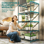 Étagère à fleurs en acier 5 niveaux intérieur et extérieur support de plantes pour jardin balcon salon 67x49x138cm vert