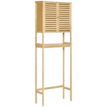 Étagère de toilettes meuble de salle de bain dessus toilette WC avec placard 2 portes et étagère ouverte 60 x 23 x 173 cm bambou