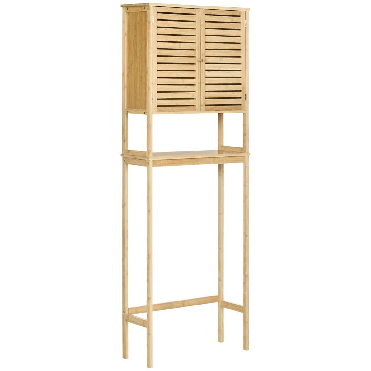 Étagère de toilettes meuble de salle de bain dessus toilette WC avec placard 2 portes et étagère ouverte 60 x 23 x 173 cm bambou