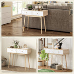 Table console avec 2 tiroirs et pieds en bois, pour salon, entrée, couloir, 86 x 35 x 75 cm, chêne et blanc