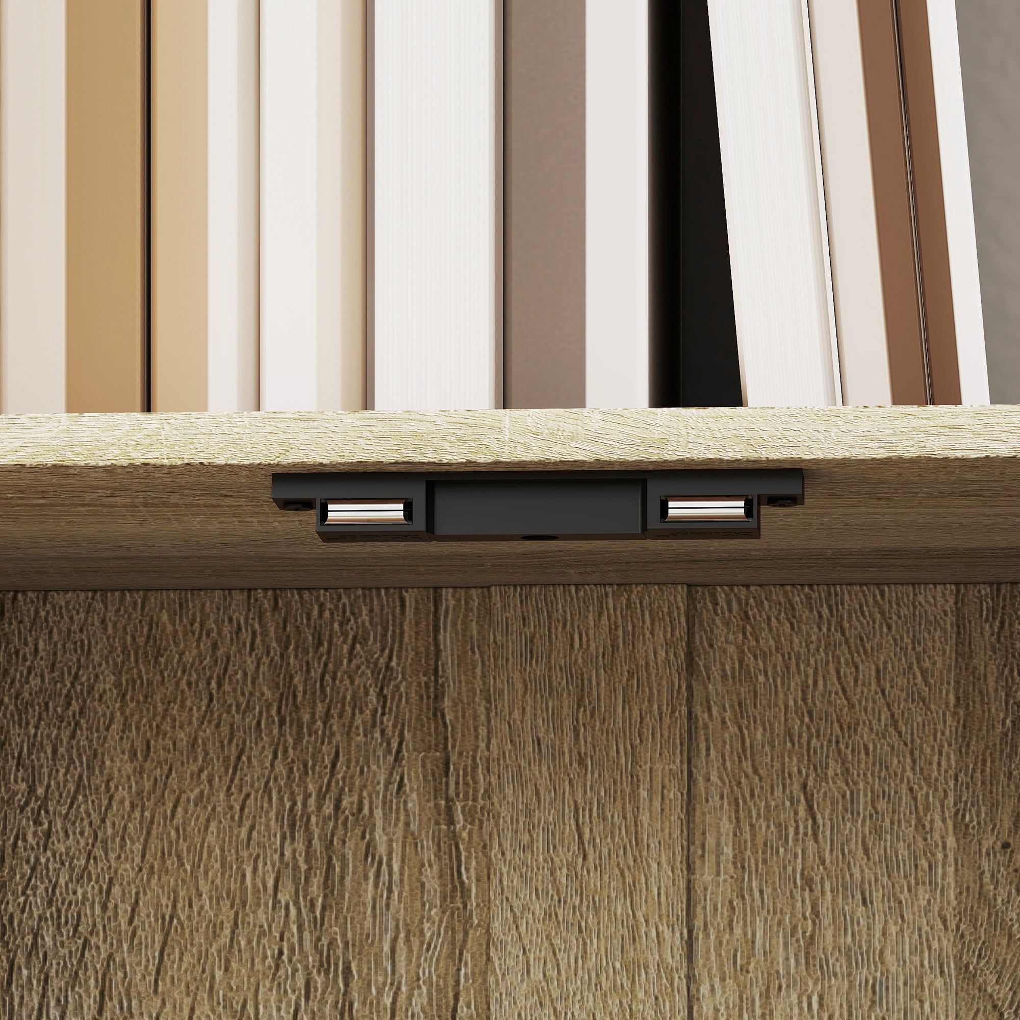 5-stufiges Bücherregal, Aufbewahrungsmöbel mit Regalböden und Doppeltürenschrank, 60 x 23,8 x 179,2 cm, Naturholz