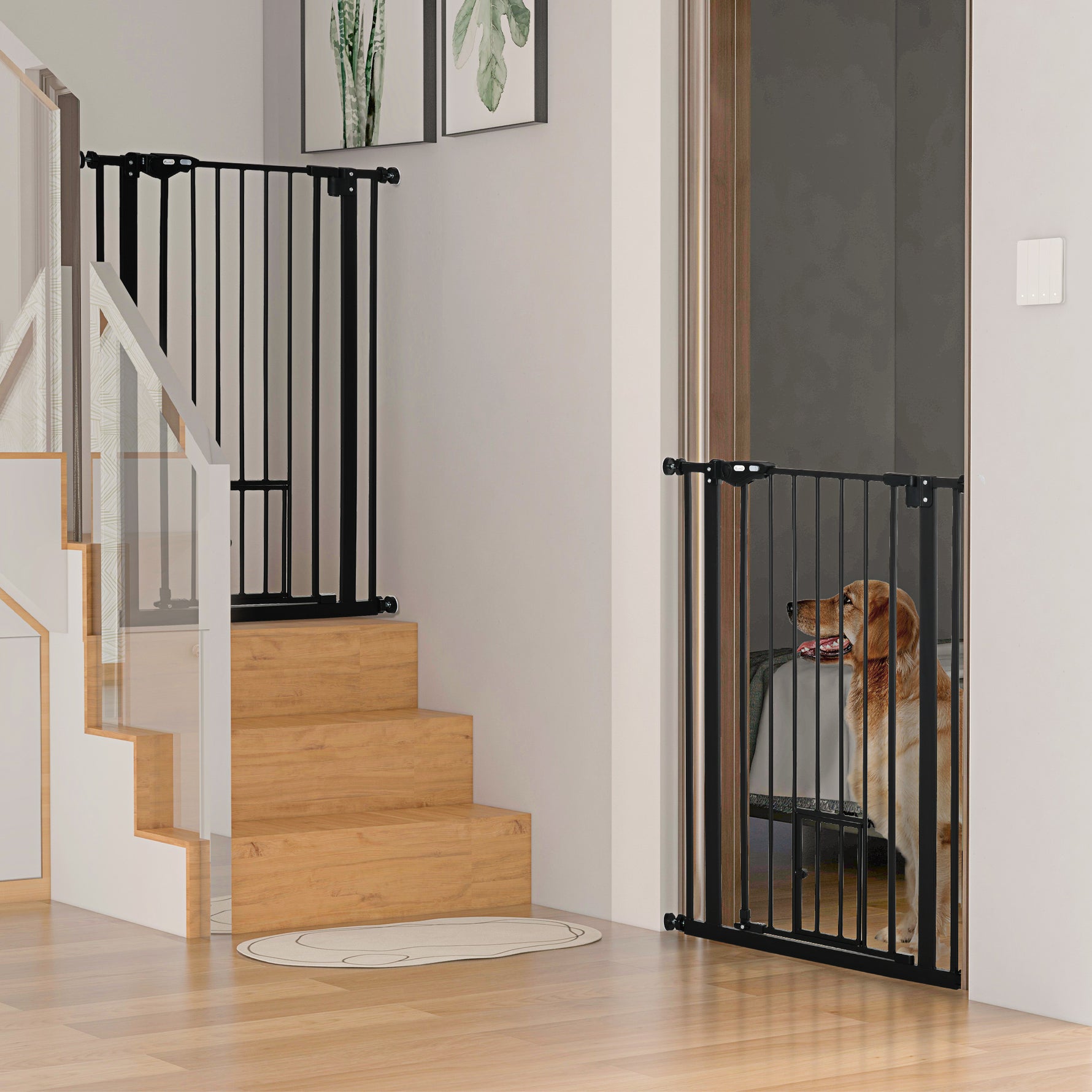 Lot de 2 barrières de sécurité animaux de 104H cm avec système de double verrouillage sans percage de 74 à 80 cm