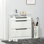 Armoire à Chaussures avec 2 Tiroirs Rabattables + 1 Tiroir Coulissant + 1 Comptoir et 1 Plateau en Verre blanc