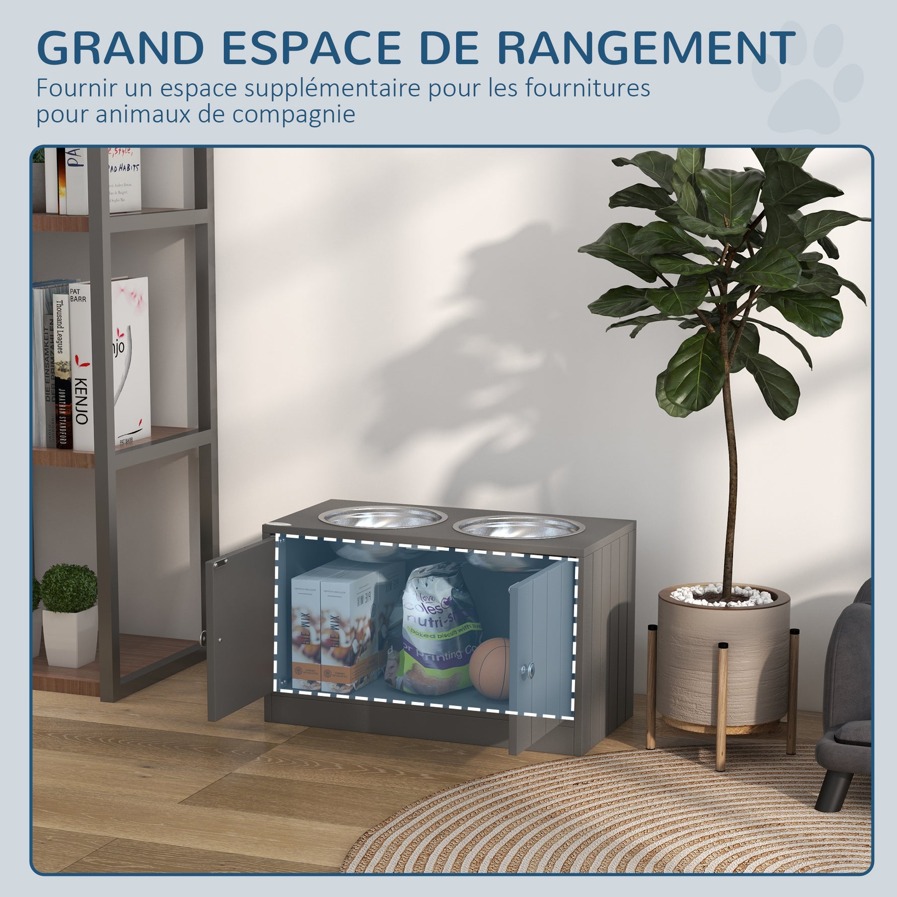 Gamelles Chiens Surélevées Gamelle Double Chien Chat Porte-Gamelles 2L Acier Inox 60 x 30 x 35,5 cm Gris