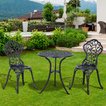 Ensemble de bistrot 3 pièces avec 2 chaises et 1 table ronde style antique, pour jardin, terrasse, balcon, noir