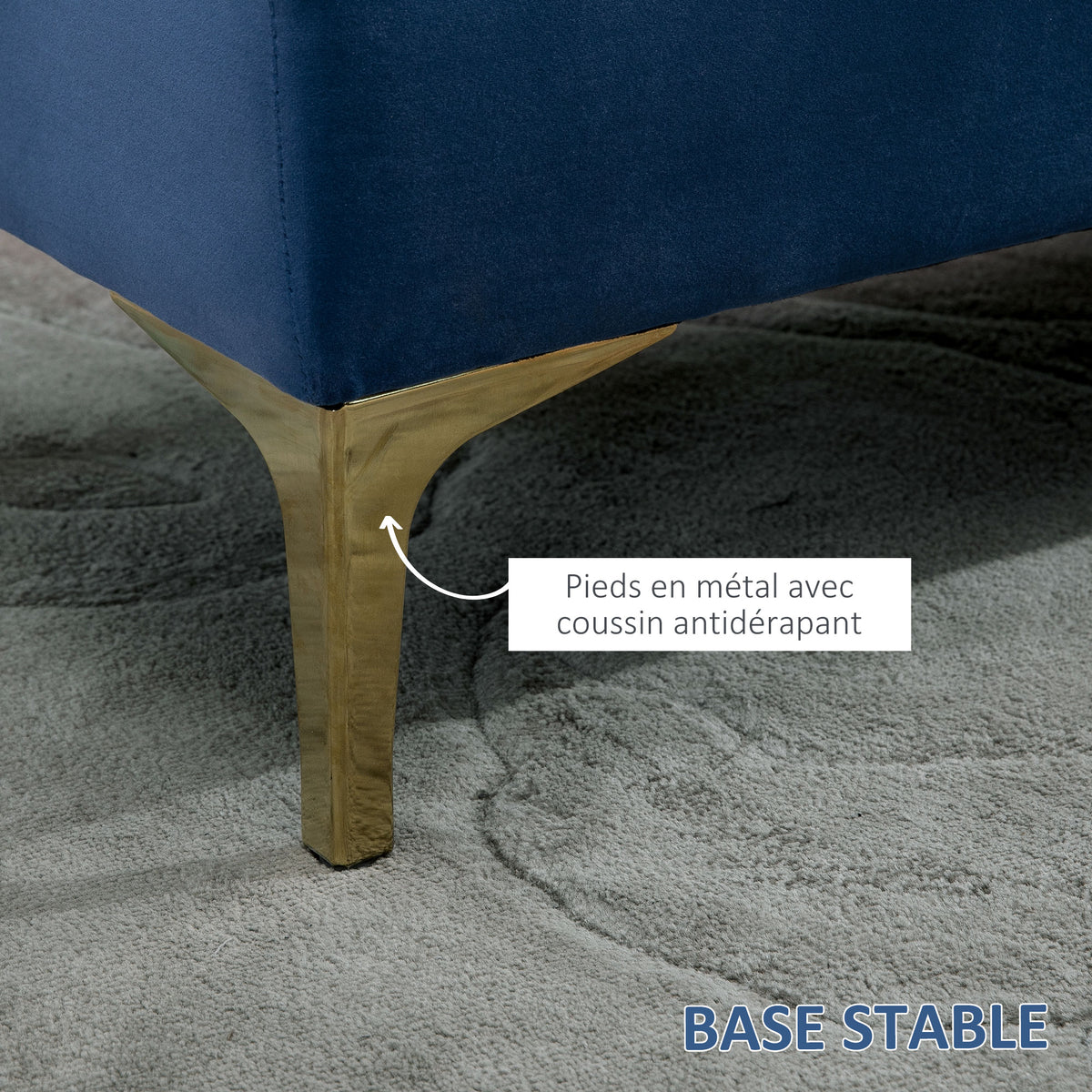 Panca imbottita capitonné fondo letto stile classico chic 118L x 45p x 42A cm gambe in metallo dorato velluto blu