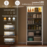 Buffet cuisine, meuble cuisine rangement haut avec LED réglable et détecteur de mouvement, 80 x 40 x 176,5 cm, blanc
