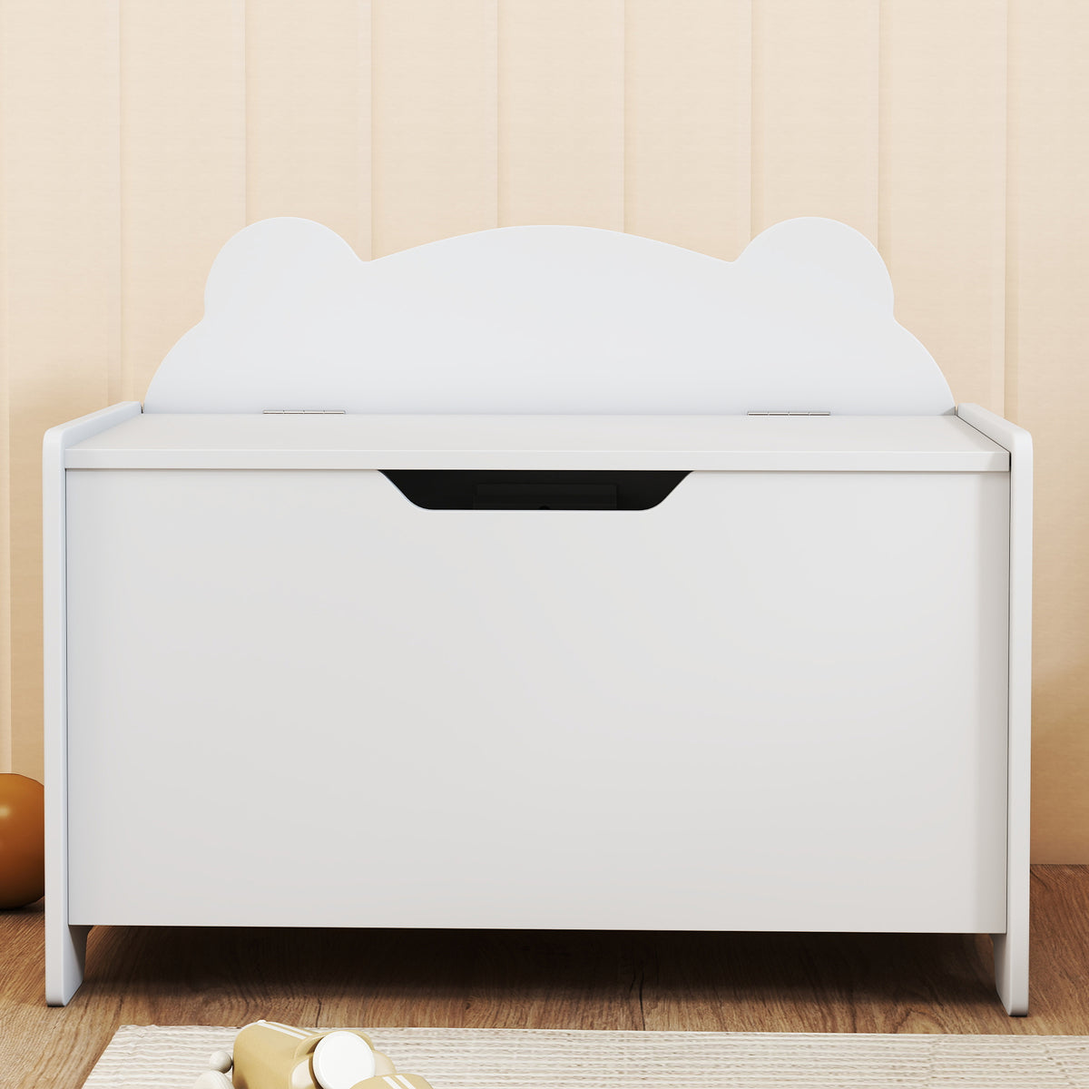Coffre à jouet enfant avec couvercle rabattable, coffre de rangement enfant, forme d'ours, 60 x 38 x 48 cm, blanc