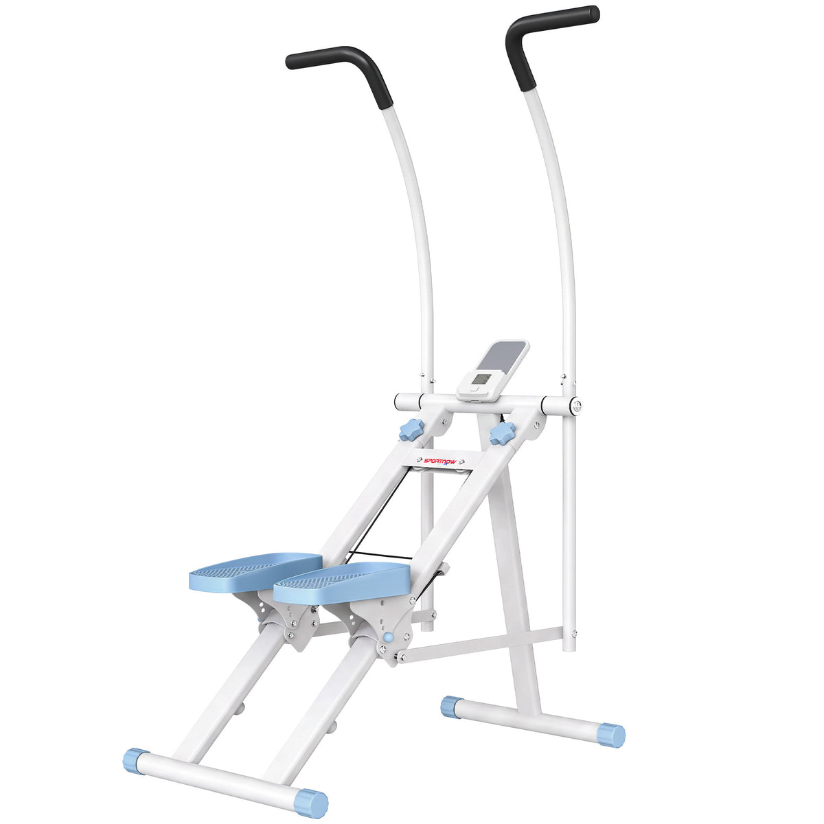 Stepper d'Escalier Pliable, Hauteur Réglable, Écran LCD, Pédales Réglables, Charge 100 kg, 85 x 80 x 142 cm, Blanc