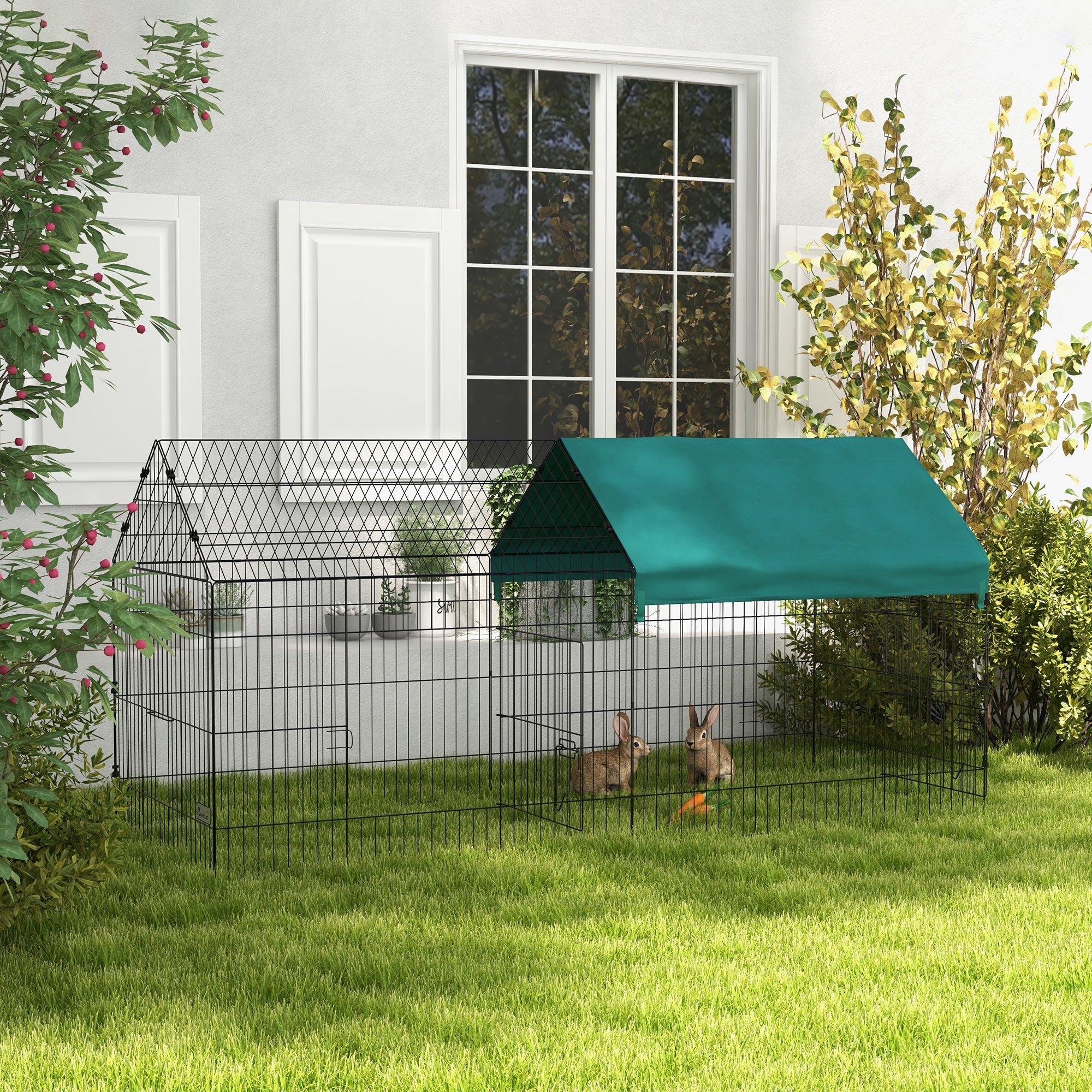 Modular steel enclosure pen with cover for rabbits, rodents, and small animals, indoor/outdoor, 220L x 85W x 103H cm