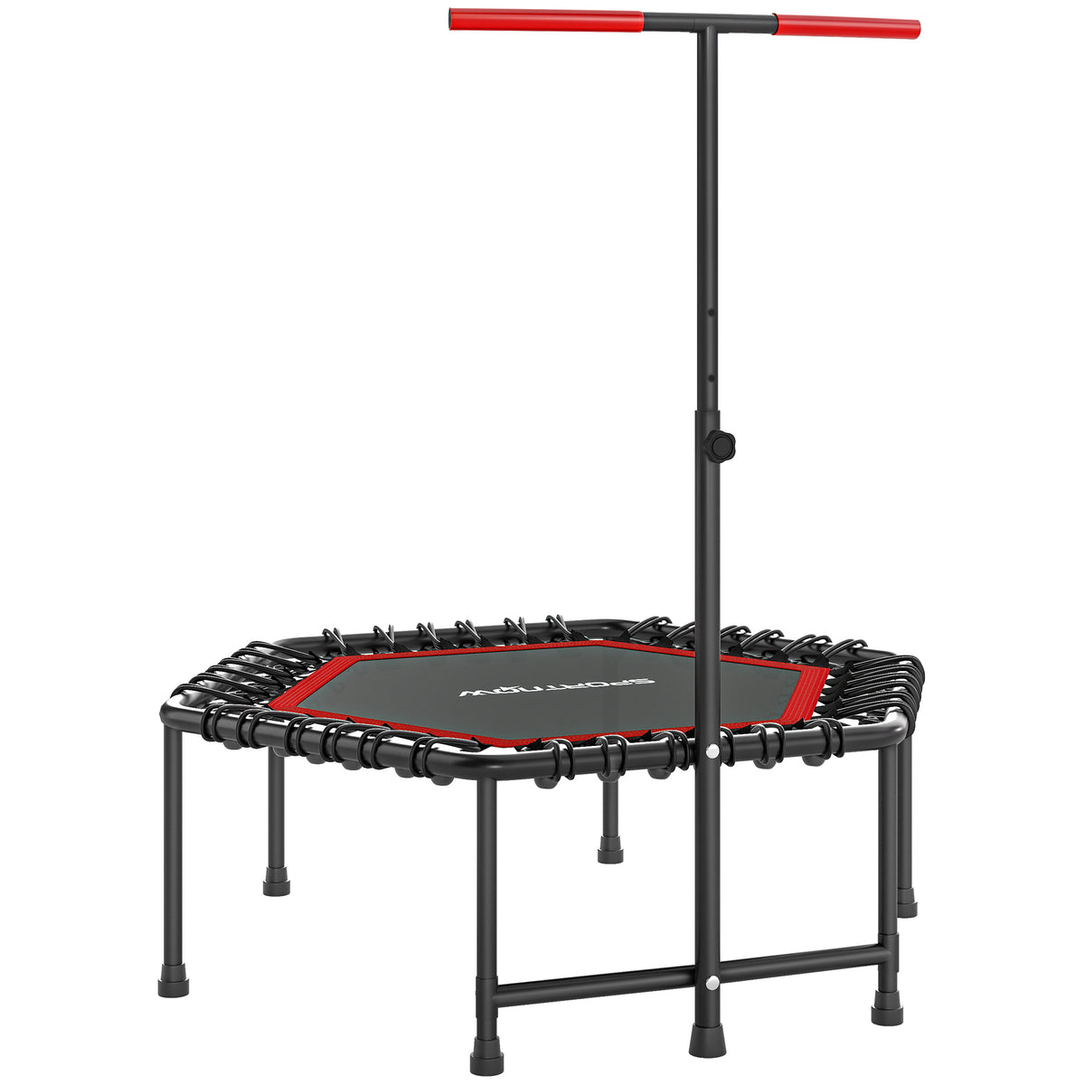 Trampoline de fitness 114 cm, cordes élastiques, poignée réglable 3 positions, trampoline d'exercice silencieux, rouge