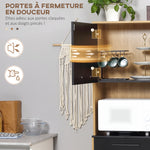 Armoire de cuisine multi-rangements avec tiroir 3 placards 4 niches et passe-câbles hauteur 180 cm noir et bois naturel