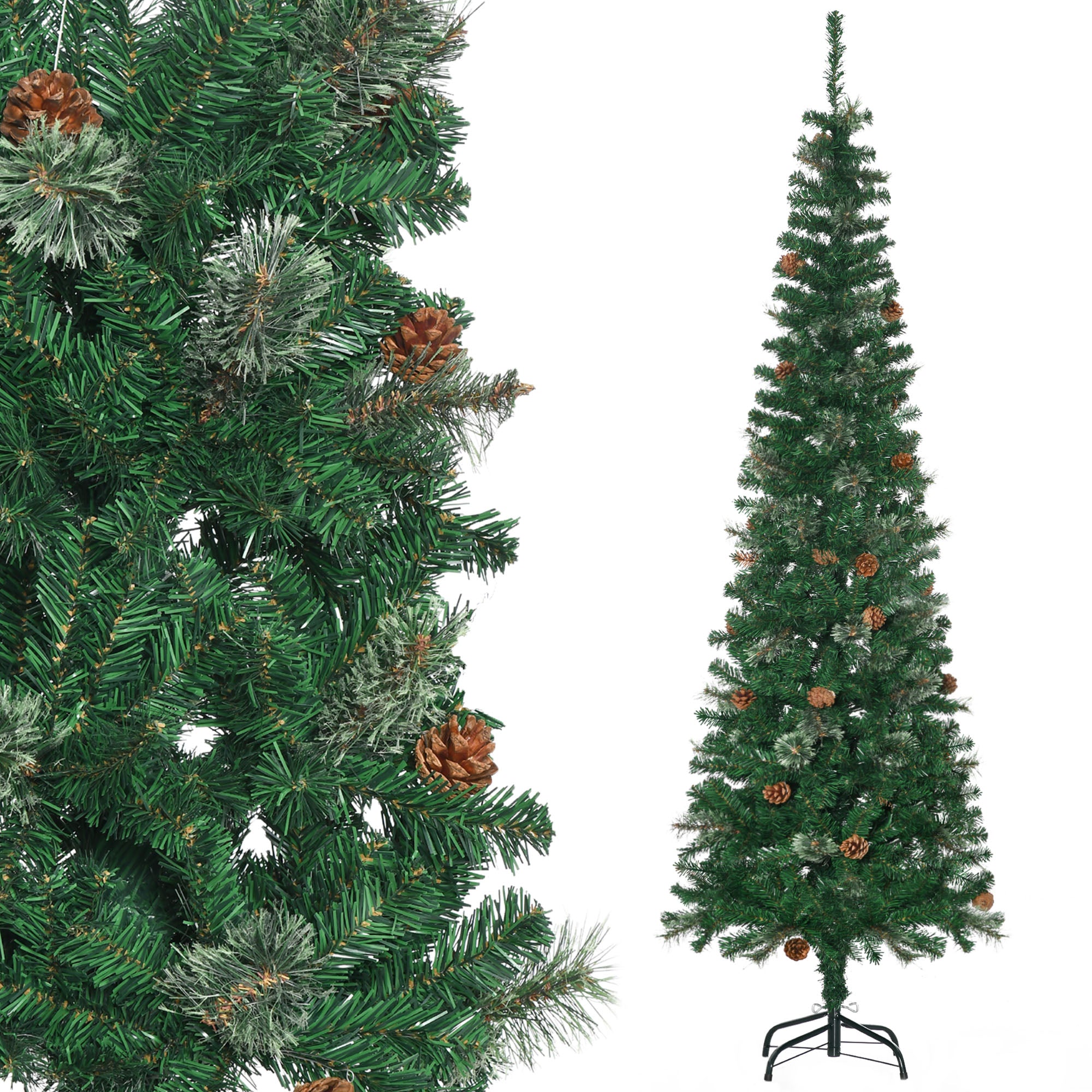 Künstlicher Weihnachtsbaum 195 cm, 556 Zweige mit 27 Tannenzapfen, inklusive klappbarem Ständer, grün