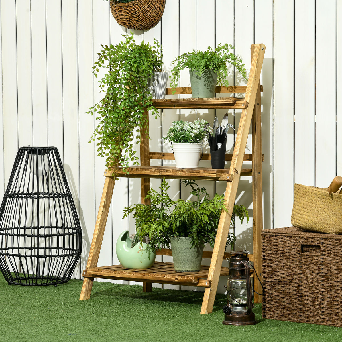 Étagère à plantes en bois forme pyramidale échelle pliante avec 3 étagères 60 x 37 x 93 cm marron