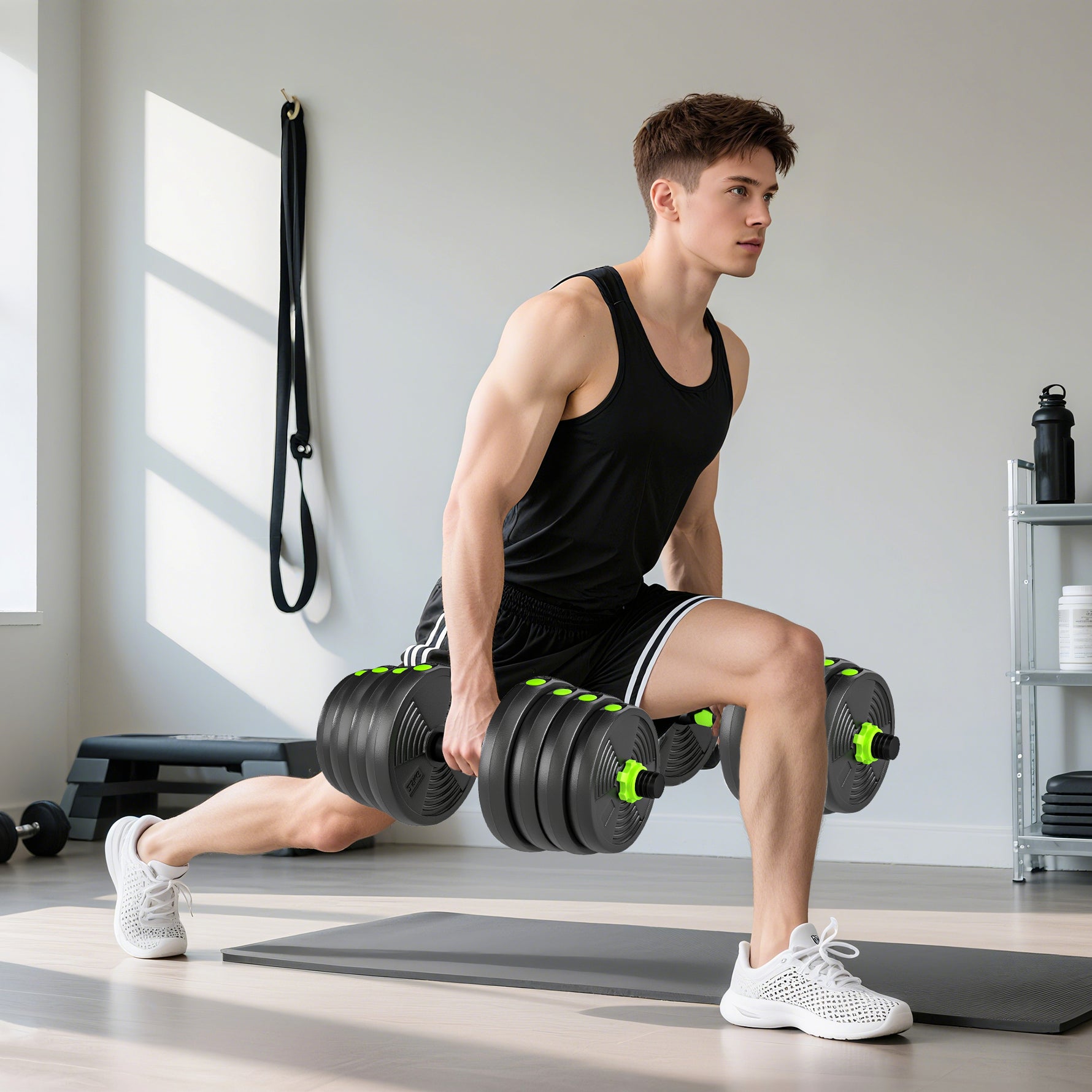Kit haltères musculation haltères réglables 30 kg 3 en 1, ensemble de poids réglable avec barre d'extension noir