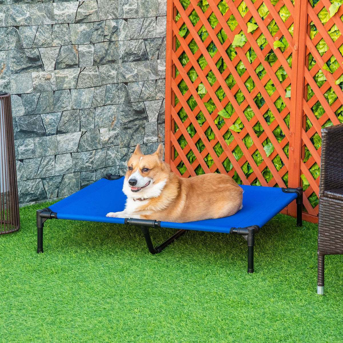Cuccia rialzata per cani, lettino rinfrescante per cani in tessuto Oxford, borsa per il trasporto inclusa, 92 x 76 x 18 cm, blu