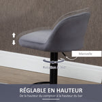 Lot de 2 tabourets de bar design contemporain avec repose-pieds hauteur réglable et pivotant gris