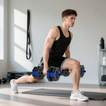 Ensemble d'haltères musculation 6-en-1 haltère réglable 20 kg kettlebell, barre de musculation support pour pompes bleu