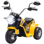 Moto électrique Enfant Chopper Tout-Terrain 6 V 20 W Marche AV AR 3 Roues Effets Lumineux et sonores Jaune Noir