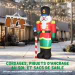 Soldat casse-noisette gonflable de Noël 245 CM avec lumières LED et sceptre, intérieur et extérieur, multicolore