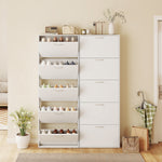 Meuble à chaussures 15 paires, armoire à chaussures étroite moderne avec 5 tiroirs rabattables, 65 x 17 x 180,5 cm blanc