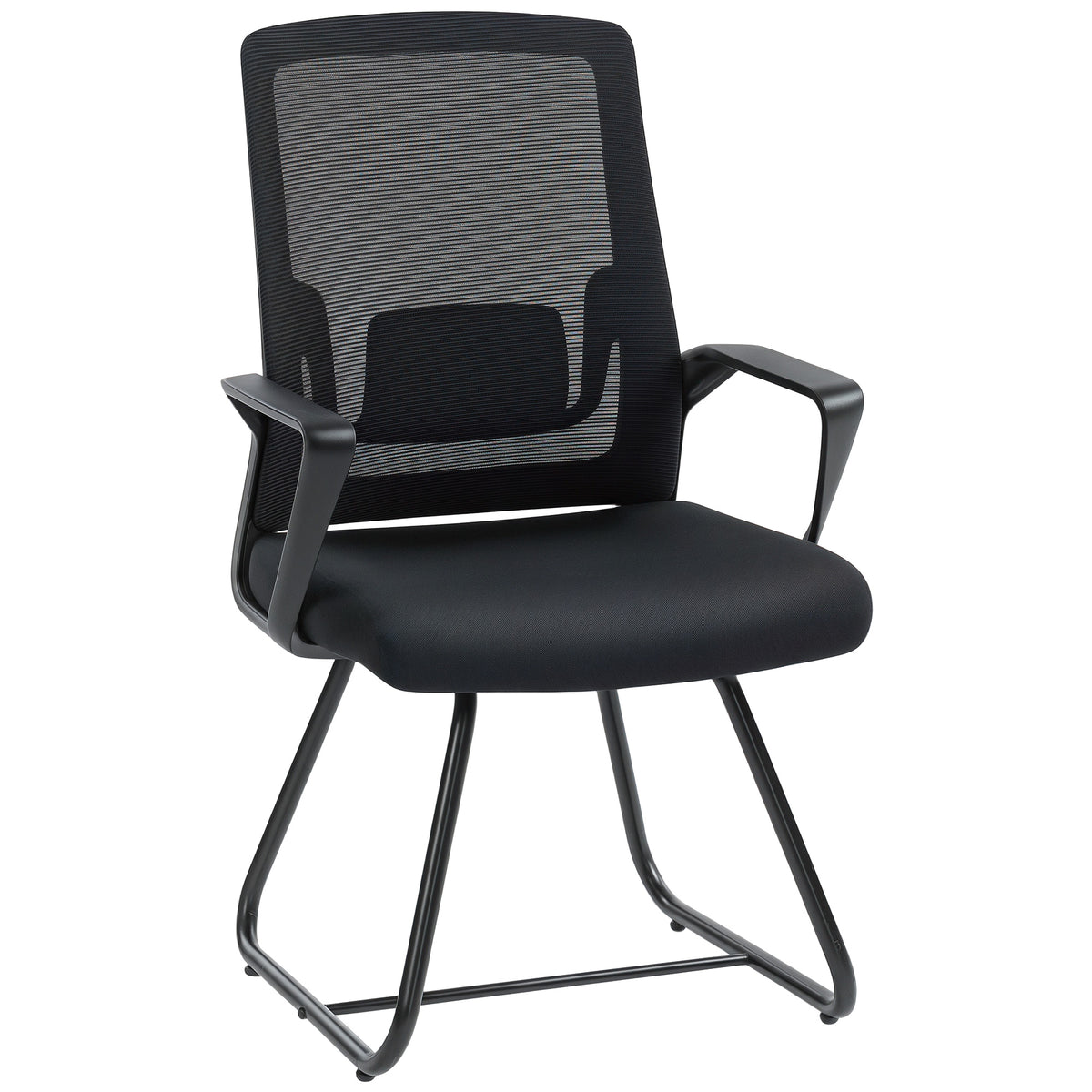Chaise de bureau ergonomique sans roulettes, chaise de conférence avec dossier en maille, soutien lombaire, noir