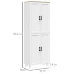 Armoire de cuisine hauteur 170 cm buffet haut avec 4 portes et étagères ajustable, design moderne, blanc