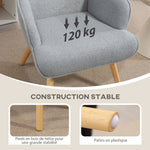 Fauteuil de salon en tissu bouclette, fauteuil capitonné et rembourré avec pieds en bois, 71 x 74 x 96 cm, gris clair