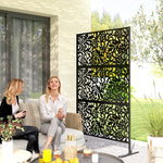 Panneau Brise Vue décoratif Extérieur Claustra Décoratif Jardin 3 Panneaux à motif floral Acier 122 x 45 x 198 cm Noir