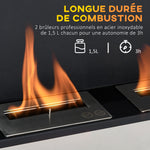 Cheminée bioéthanol Murale encastrable brûleur 2*0,9 L, environ 3 h de durée de combustion 110L x 14,5l x 54H cm Couverture 25-30 m² Acier inox