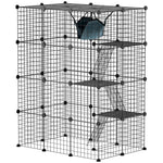 Indoor-Katzenkäfig, 4-stöckiger DIY-Katzenlaufstall aus Stahl mit 5 Türen und Hängematte, für 1-3 Katzen, 105 x 70 x 140 cm, Schwarz