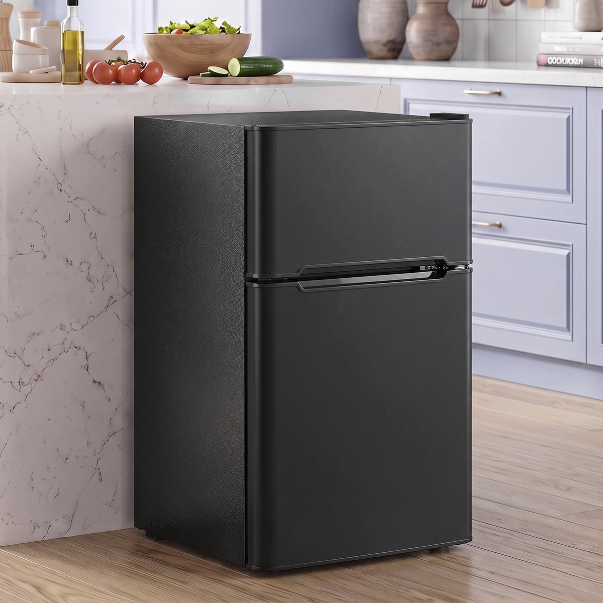 Mini Frigorifero Congelatore 90 L, Piccolo Frigo Compatto Silenzioso, 2 Porte Reversibili, Termostato Regolabile, Nero