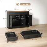 Aparador de cocina, mueble de almacenamiento con 3 puertas de granero, 2 cajones y estantes ajustables, 108 x 40 x 81 cm, negro