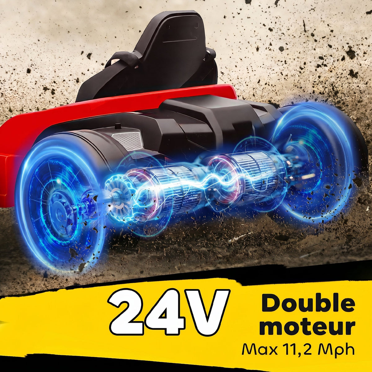 Kart Électrique pour Enfants 24 V, Go Kart, Moteur 2 x 150W, Mode Drift, Siège Réglable, Démarrage Progressif, Rouge