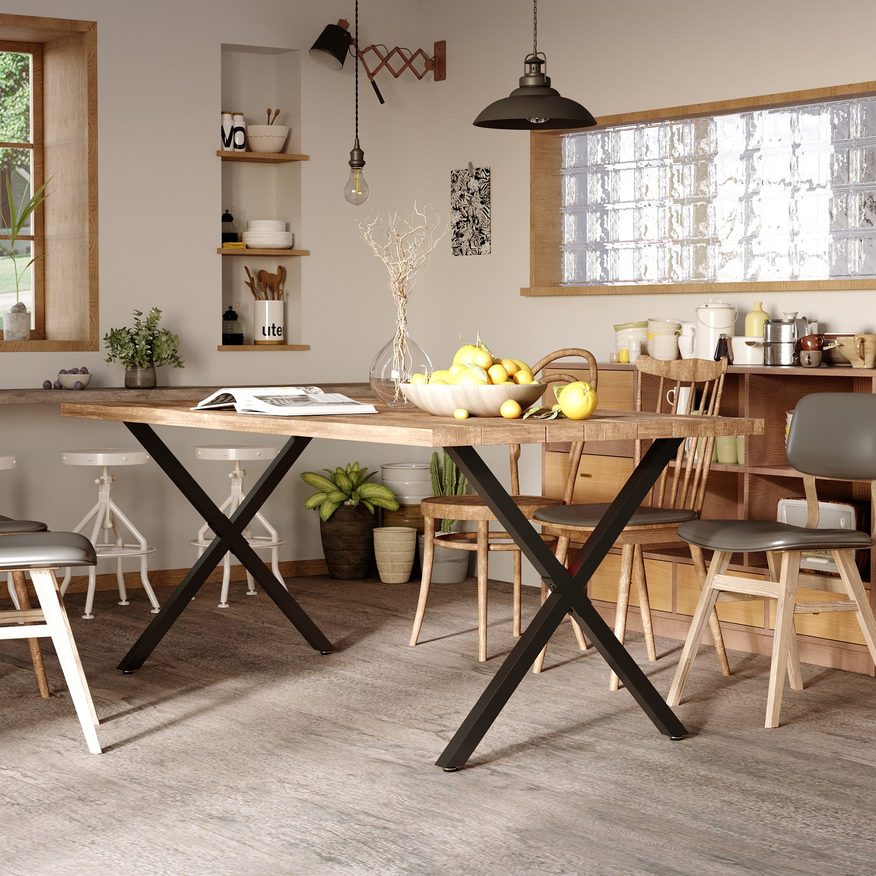 Lot de 2 pieds de table en forme en croix 70 x 72 cm design industriel pour table basse table de chevet noir