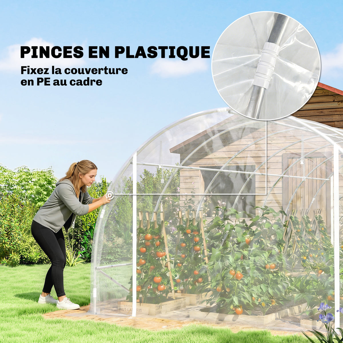 Serre tunnel de jardin 18m² serre de jardin tunnel 296x597x199cm cadre acier galvanisé, bâche PE 150g/m² transparent