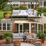 Salon de Jardin Mobilier de Terrasse 3 Pièces 4 Places Modulable avec Accoudoir Réglable Coussins Épais 16cm Gris-4