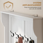 Meuble d'entrée avec banc porte manteaux 3 en 1 5 crochets banc de rangement pour salon couloir 96 x 34 x 179,7 cm crème